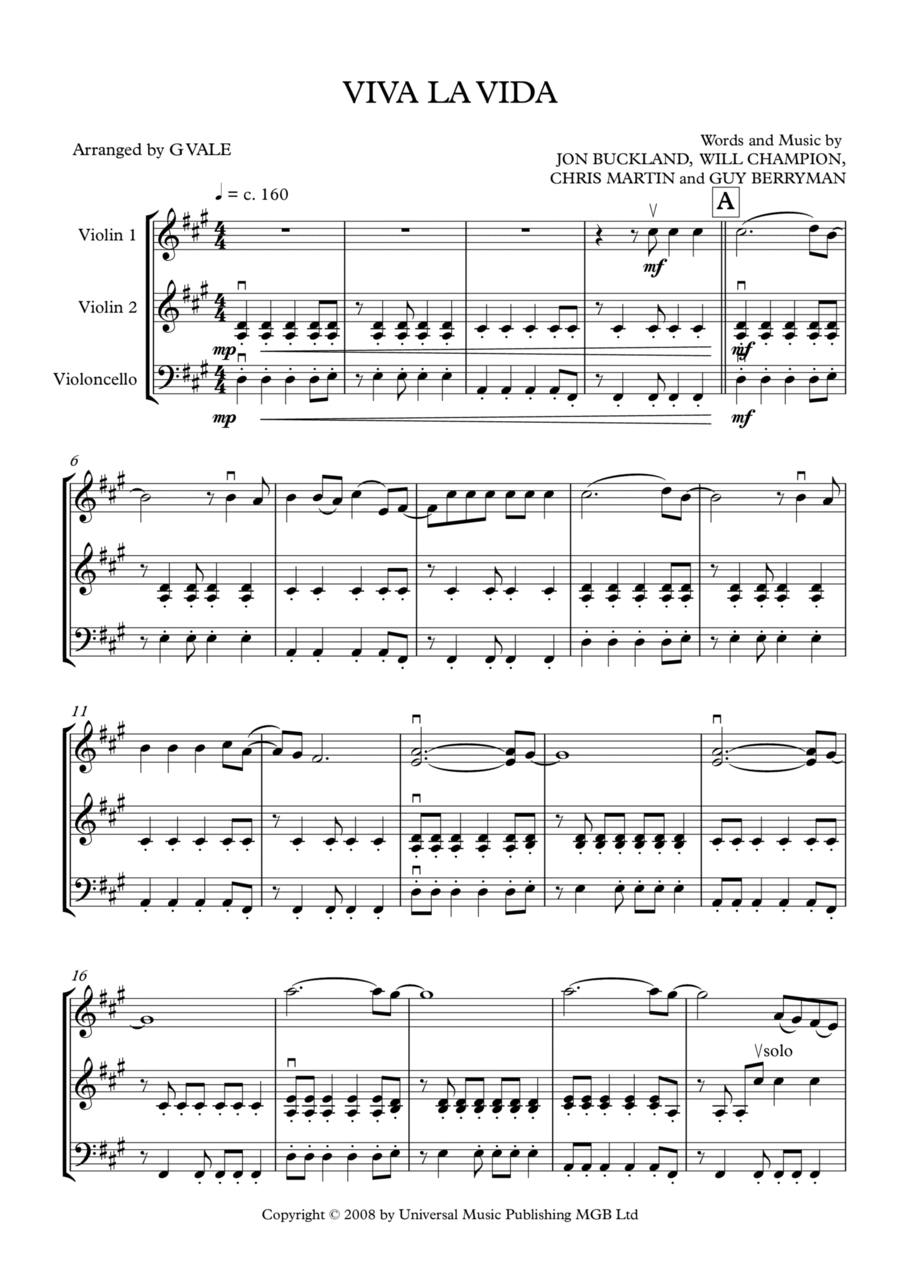 Viva La Vida String Trio scores gallery preview page 1