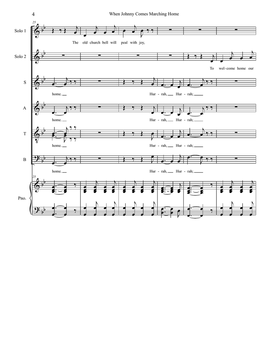 When Johnny Comes Marching Home (Solos and SATB) 4-Part scores gallery preview page 4
