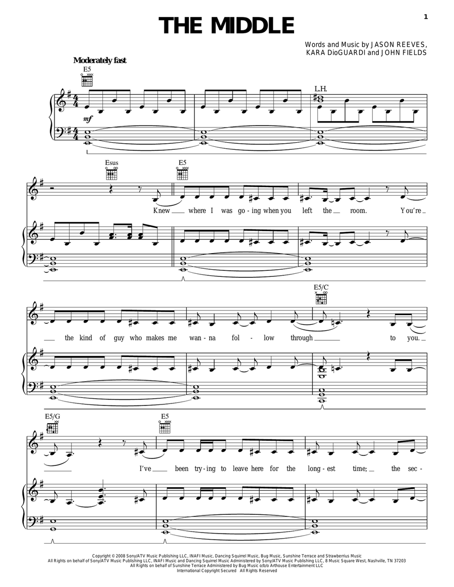 The Middle Piano, Vocal, Guitar scores gallery preview page 1