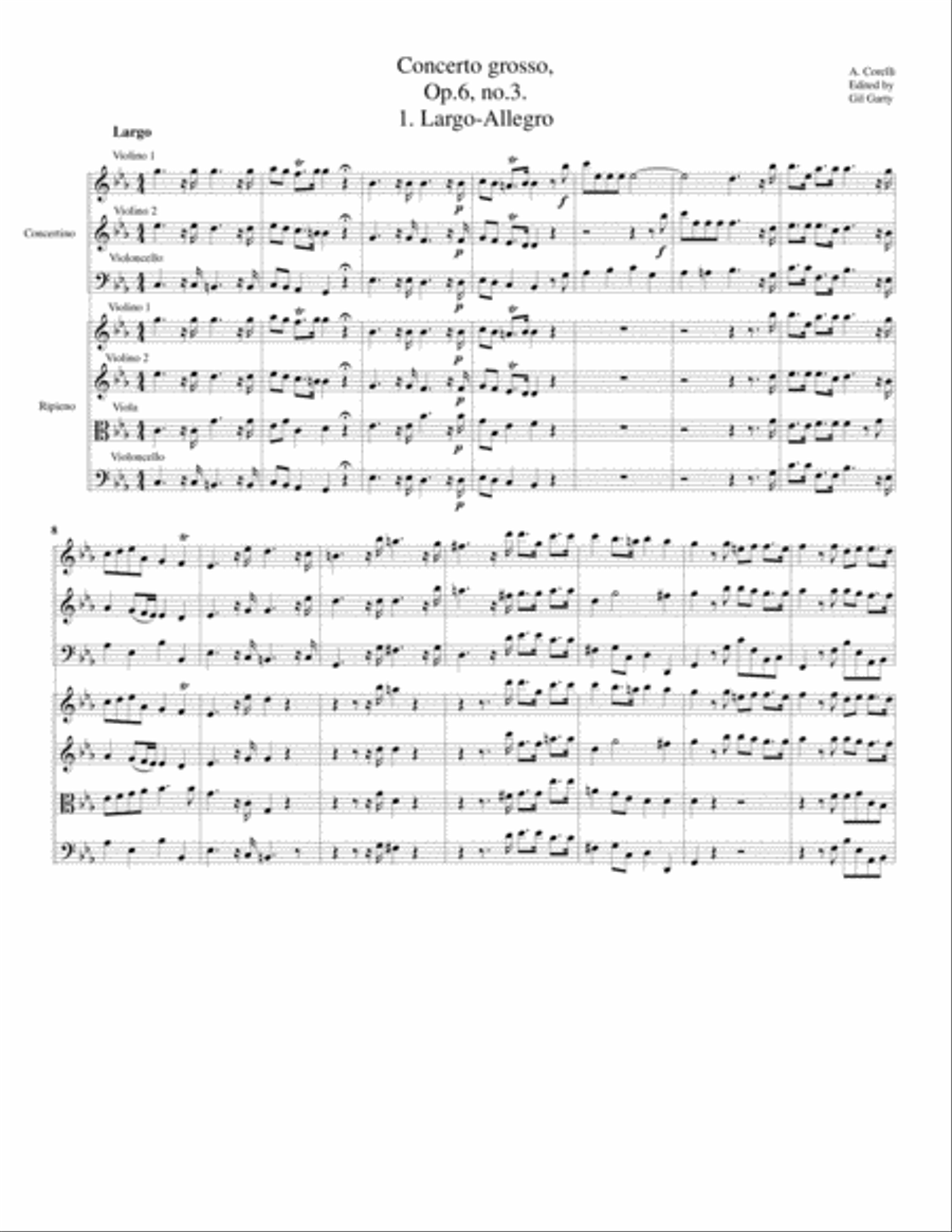 Concerto grosso, Op.6, no.3 (Original) String Trio scores gallery preview page 1