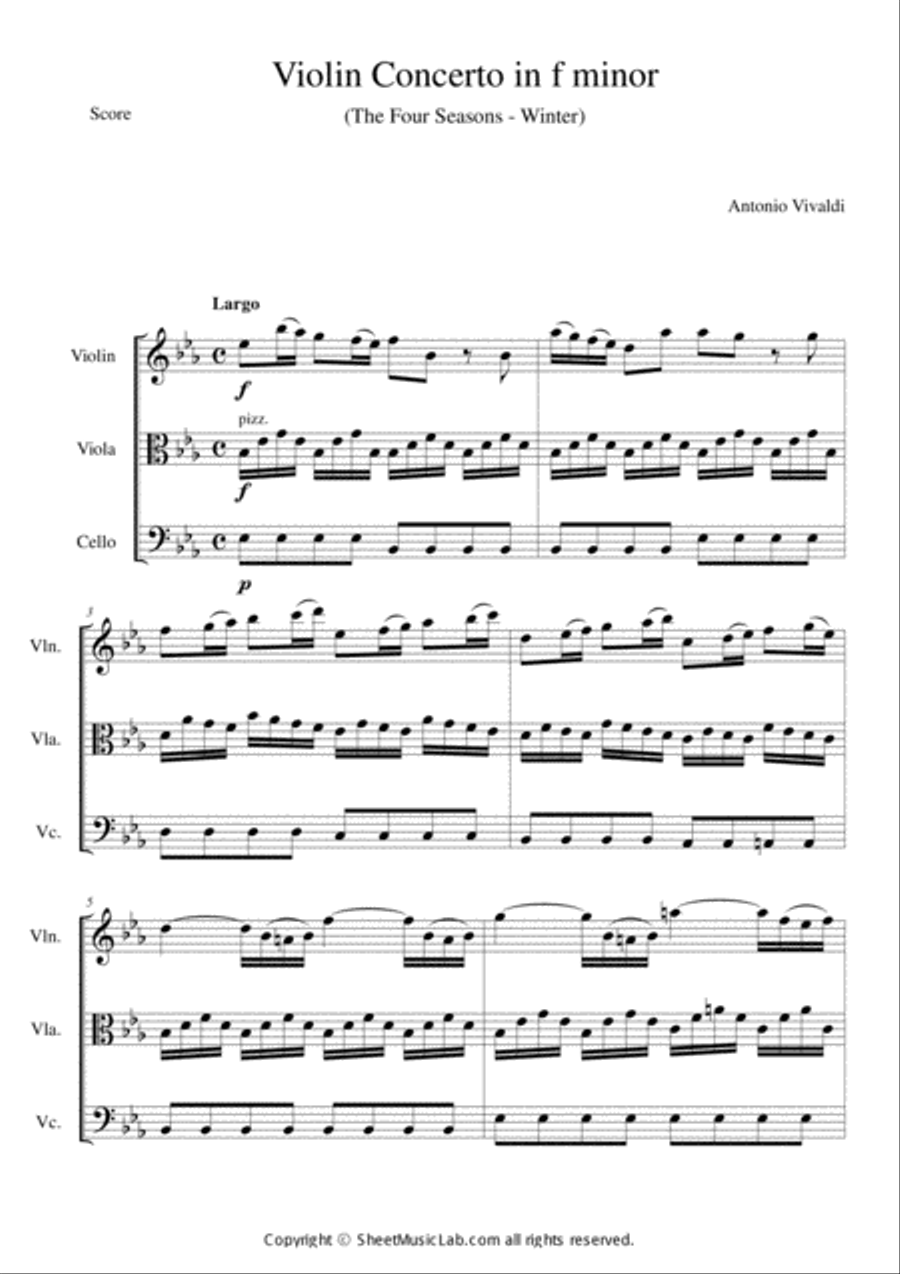 The Four Seasons - Winter 2nd Movement String Trio scores gallery preview page 1