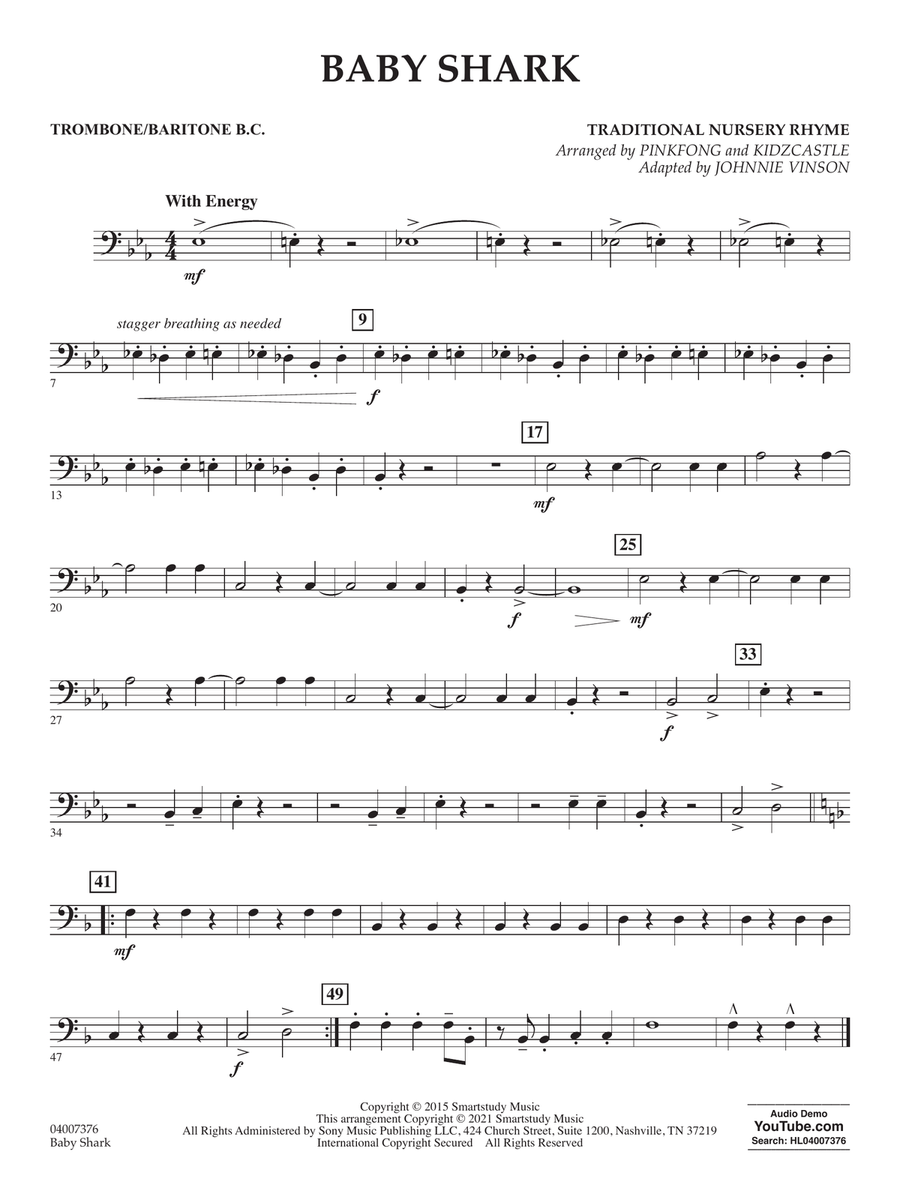 Baby Shark (arr. Johnnie Vinson) - Trombone/Baritone B.C. Concert Band scores gallery preview page 1