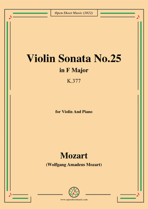 Book cover for Mozart-Violin Sonata No.25,in F Major,K.377,for Violin&Piano