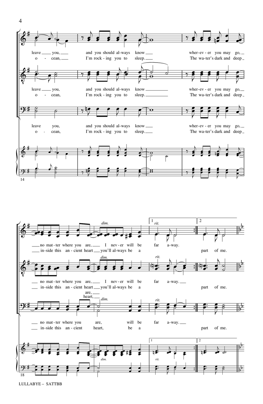 Lullabye (Goodnight, My Angel) (arr. Philip Lawson) Choir scores gallery preview page 3