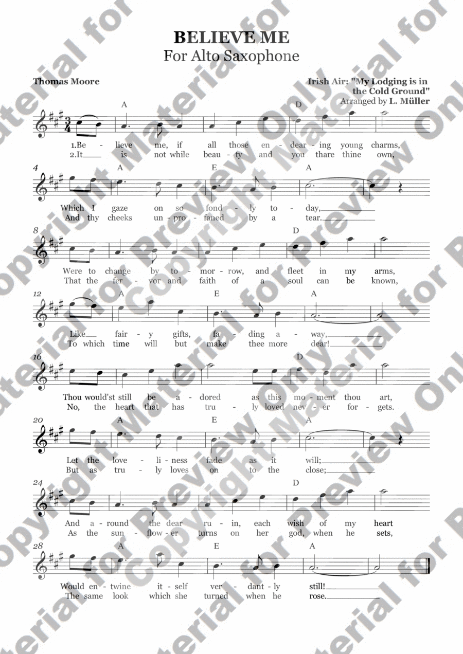 Believe me, If All Those Endearing Young Charms - Alto Saxophone Chamber Music scores gallery preview page 1
