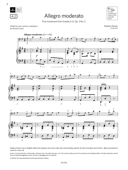 Allegro moderato (Grade 3, A2, from the ABRSM Cello Syllabus from 2024)