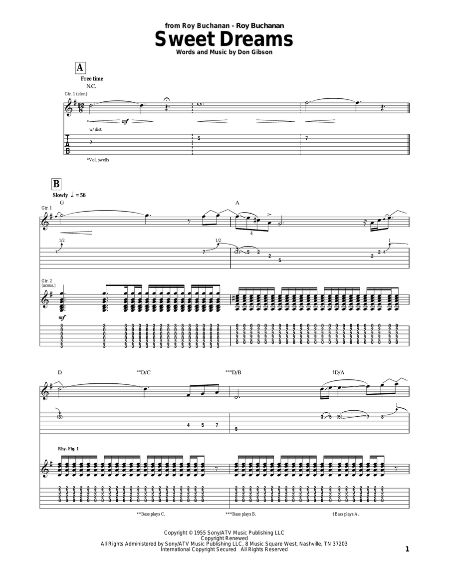 Sweet Dreams Acoustic Guitar scores gallery preview page 1