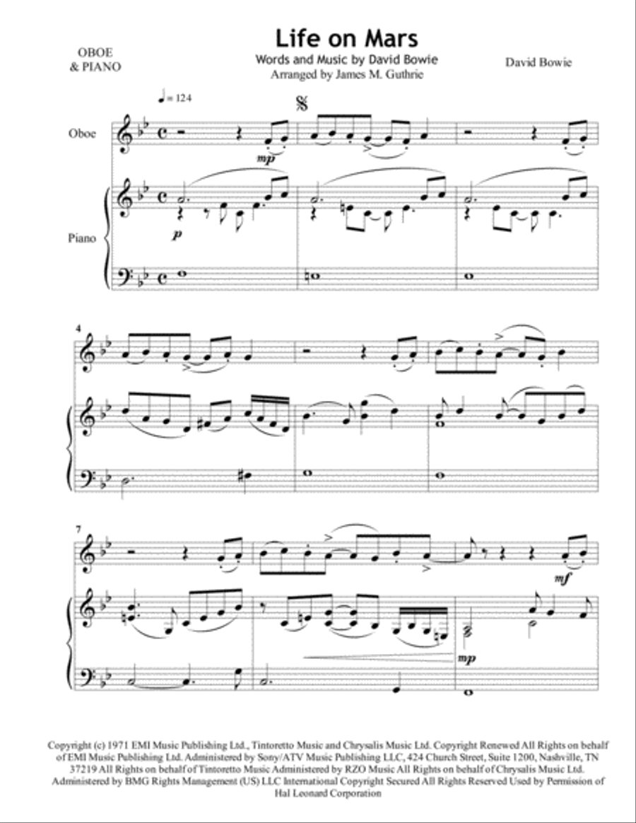 Life On Mars Piano scores gallery preview page 1