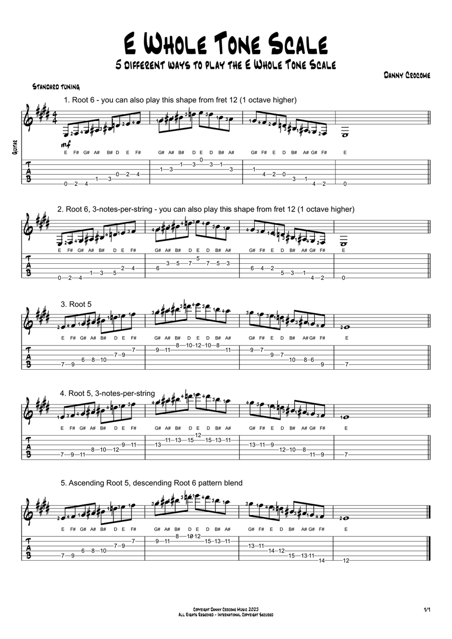 E Whole Tone Scale (5 Ways to Play) Electric Guitar scores gallery preview page 1