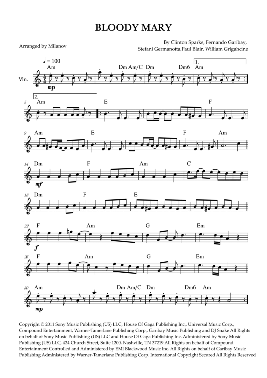 Bloody Mary Violin Solo scores gallery preview page 1