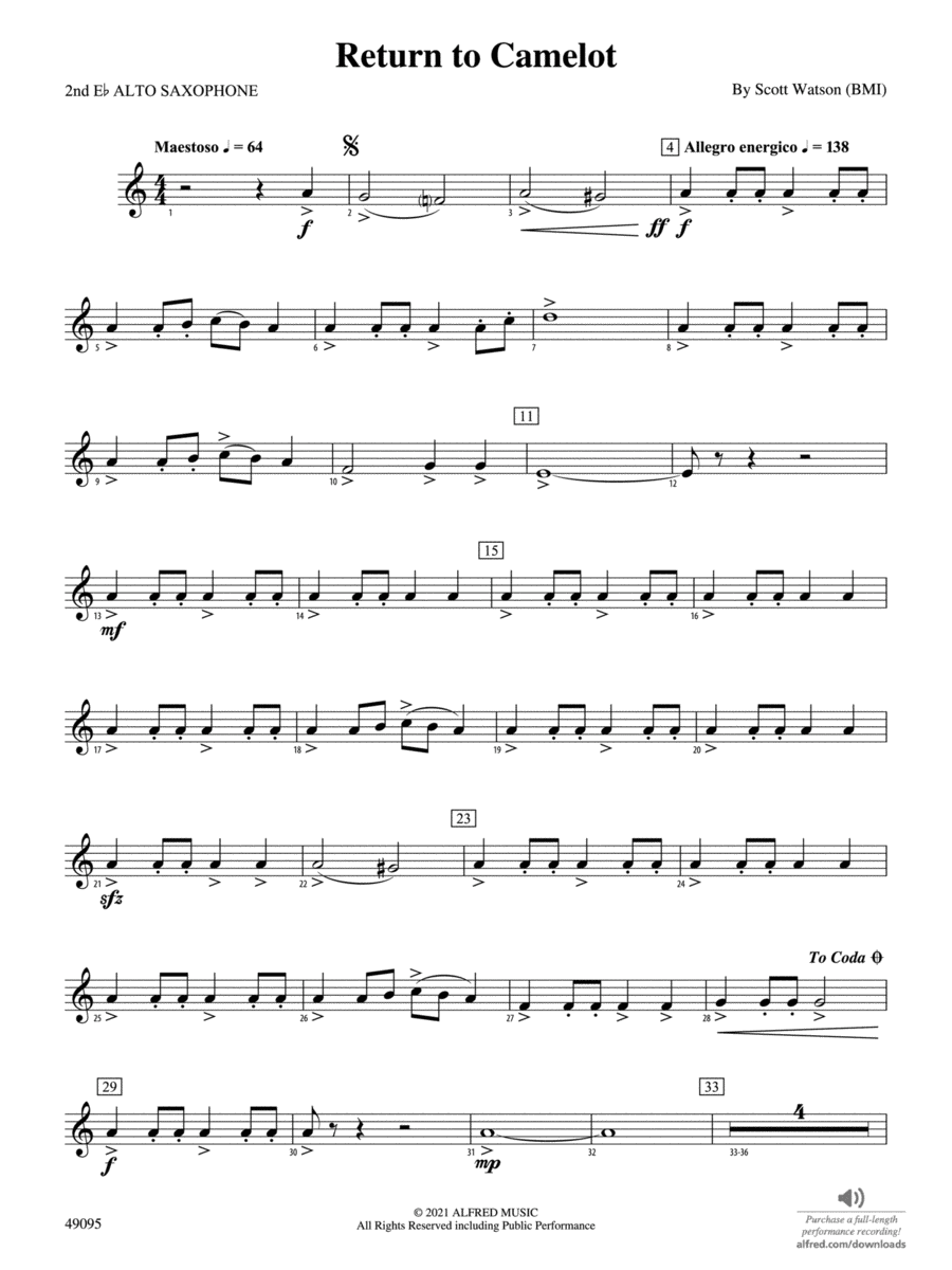 Return to Camelot: 2nd E-flat Alto Saxophone Concert Band scores gallery preview page 1
