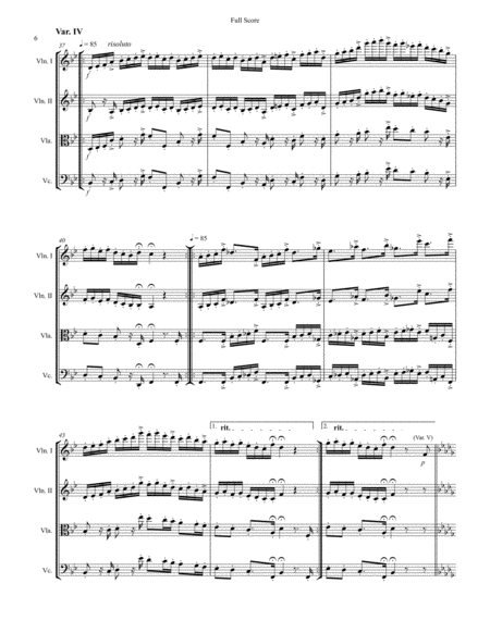 Brahms - Handel Variations and Fugue Op 24 - Arranged for String Quartet.  Score and parts.