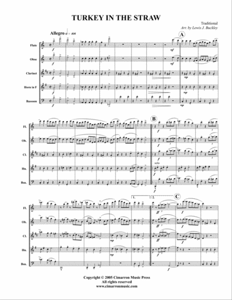 Turkey in the Straw Woodwind Quintet scores gallery preview page 1