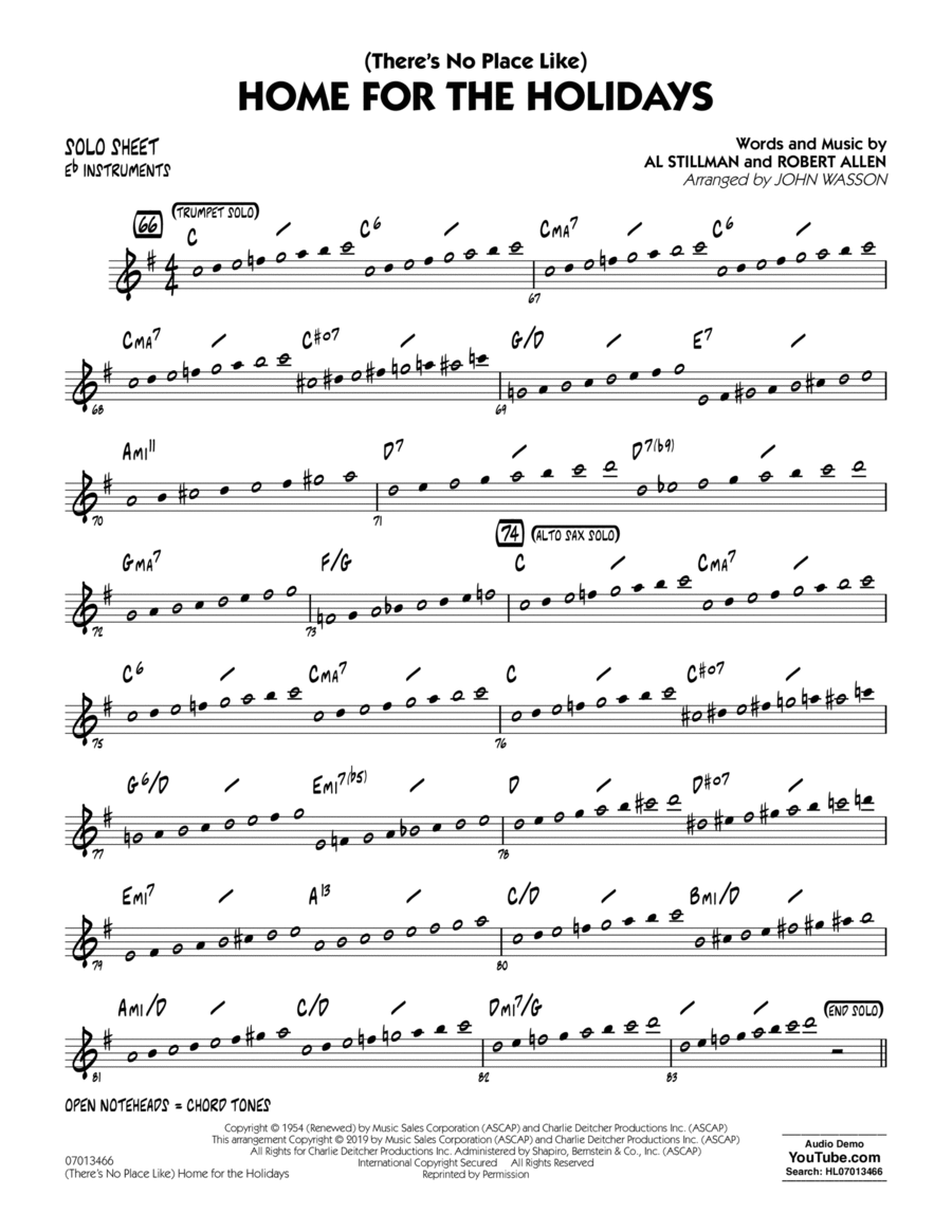(There's No Place Like) Home for the Holidays (arr. John Wasson) - Eb Solo Sheet