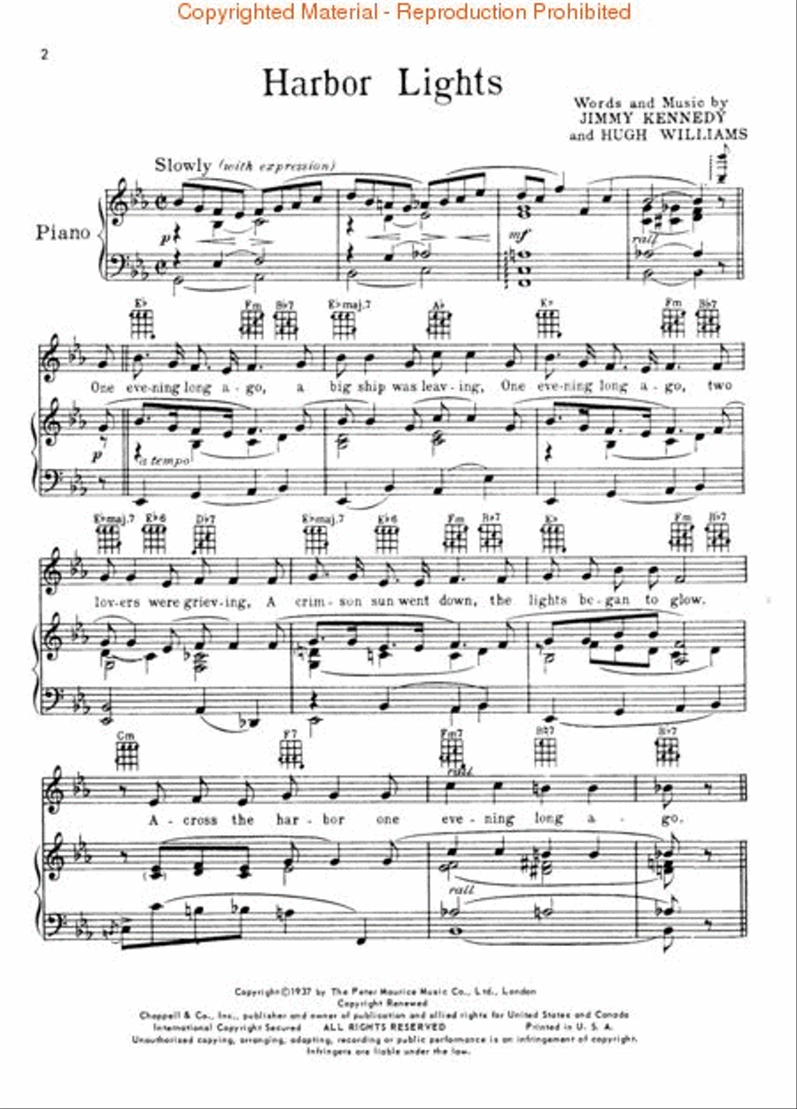 Harbor Lights Piano, Vocal, Guitar scores gallery preview page 2