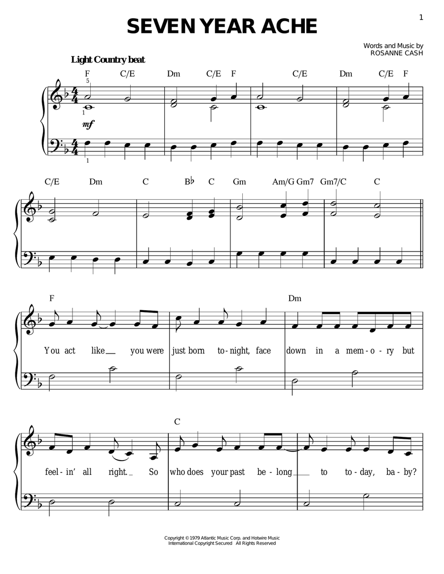 Seven Year Ache Seven Year Ache Easy Piano scores gallery preview page 1