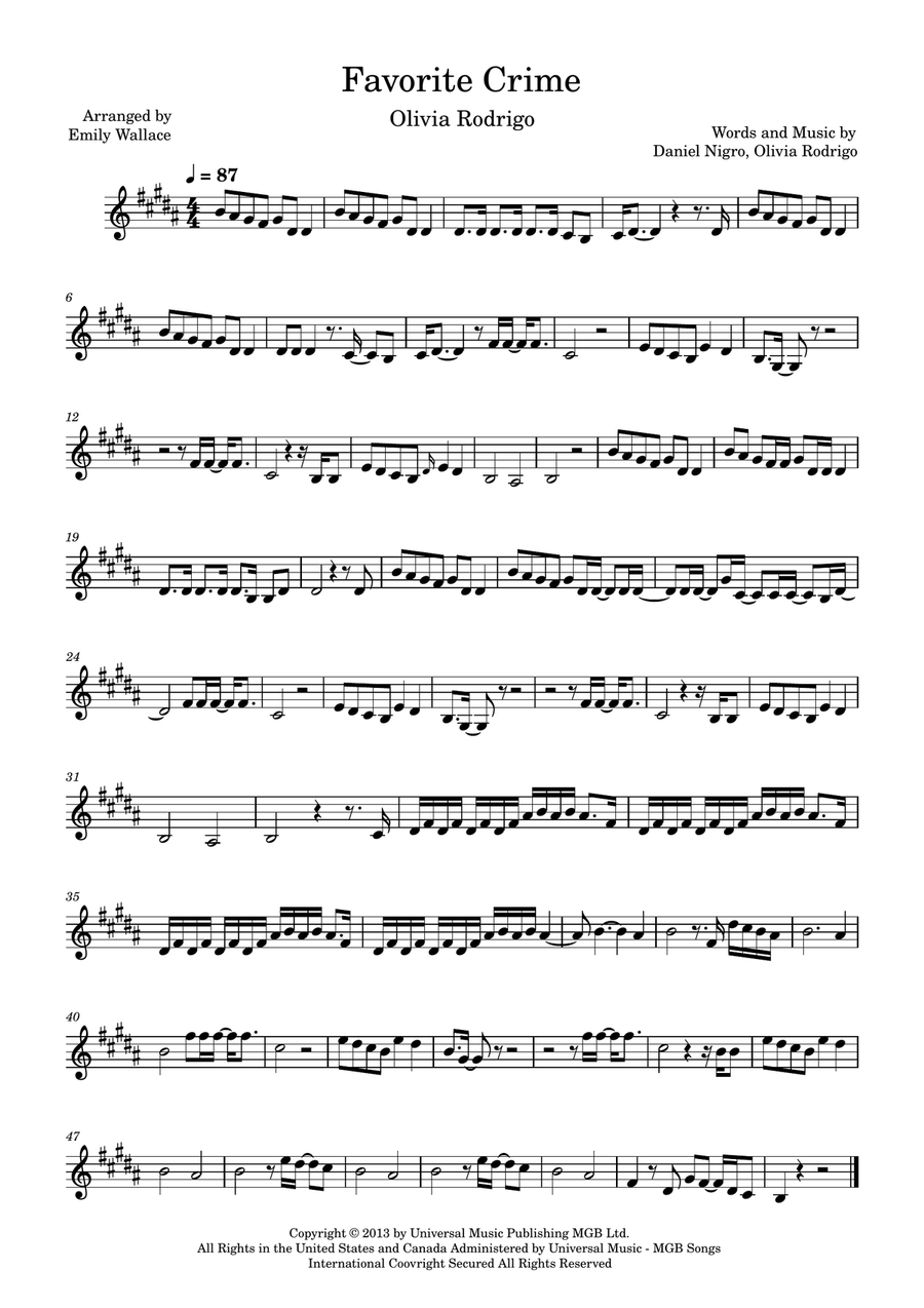 Favorite Crime B-Flat Clarinet scores gallery preview page 1