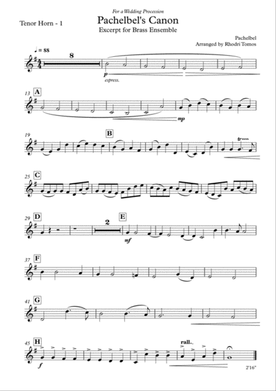 Pachelbel's Canon : excerpt for a wedding procession. Brass Ensemble scores gallery preview page 6