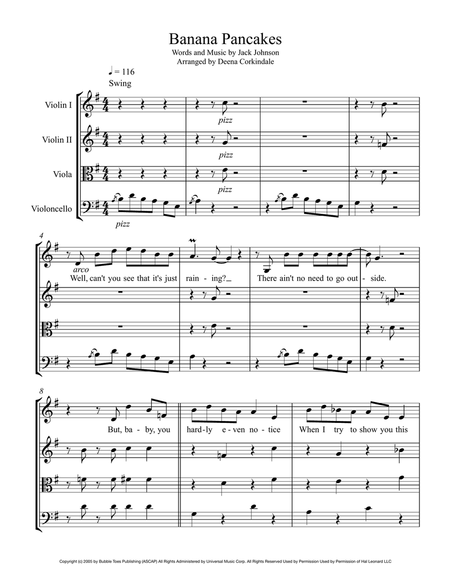 Banana Pancakes String Quartet scores gallery preview page 1