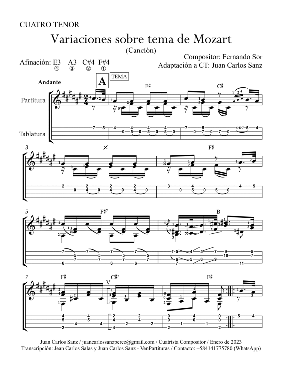 Variaciones sobre tema de Mozart Ukulele scores gallery preview page 1
