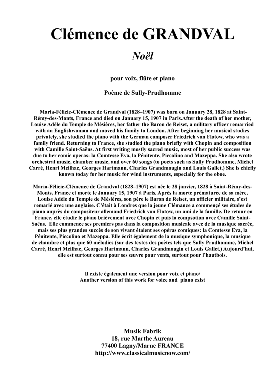 Clemence de Grandval : Noel for voice, flute and piano Flute scores gallery preview page 1
