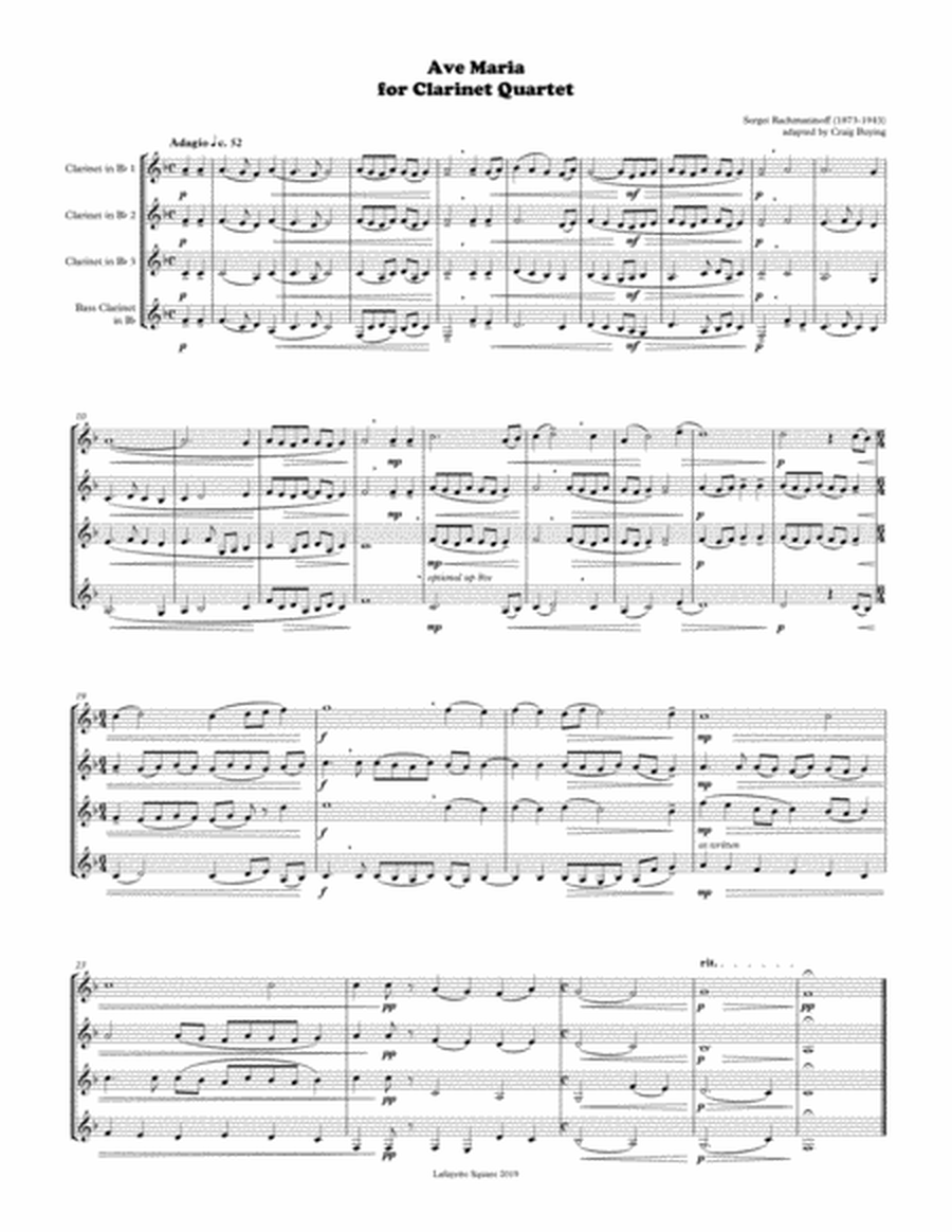 Rachmaninoff: Ave Maria for Clarinet Quartet image number null