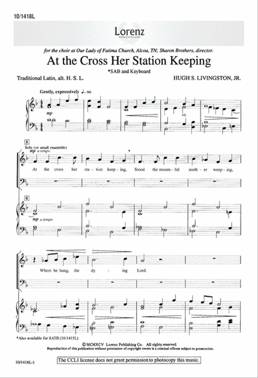 At the Cross, Her Station Keeping 3-Part scores gallery preview page 1