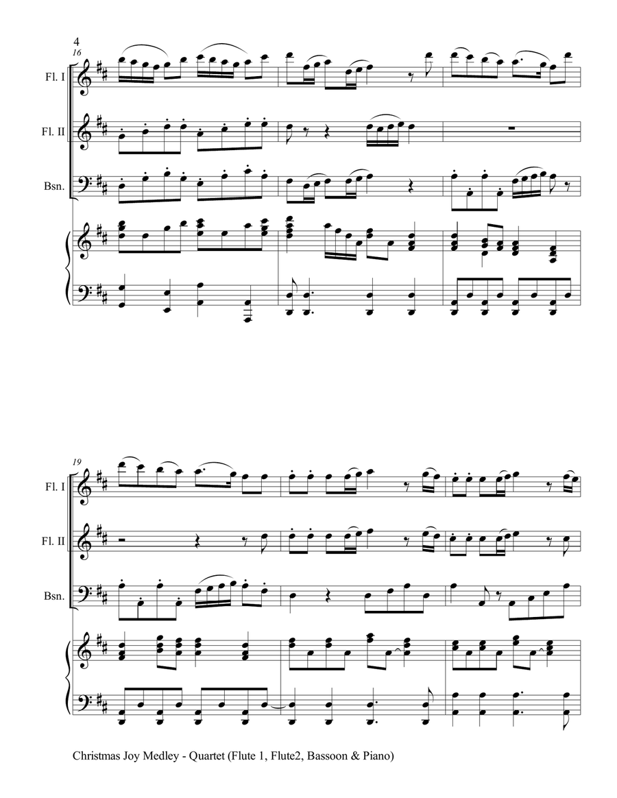 CHRISTMAS JOY MEDLEY (Piano Quartet - Flute 1, Flute 2, Bassoon and Piano with Score & Parts) Small Ensemble scores gallery preview page 5
