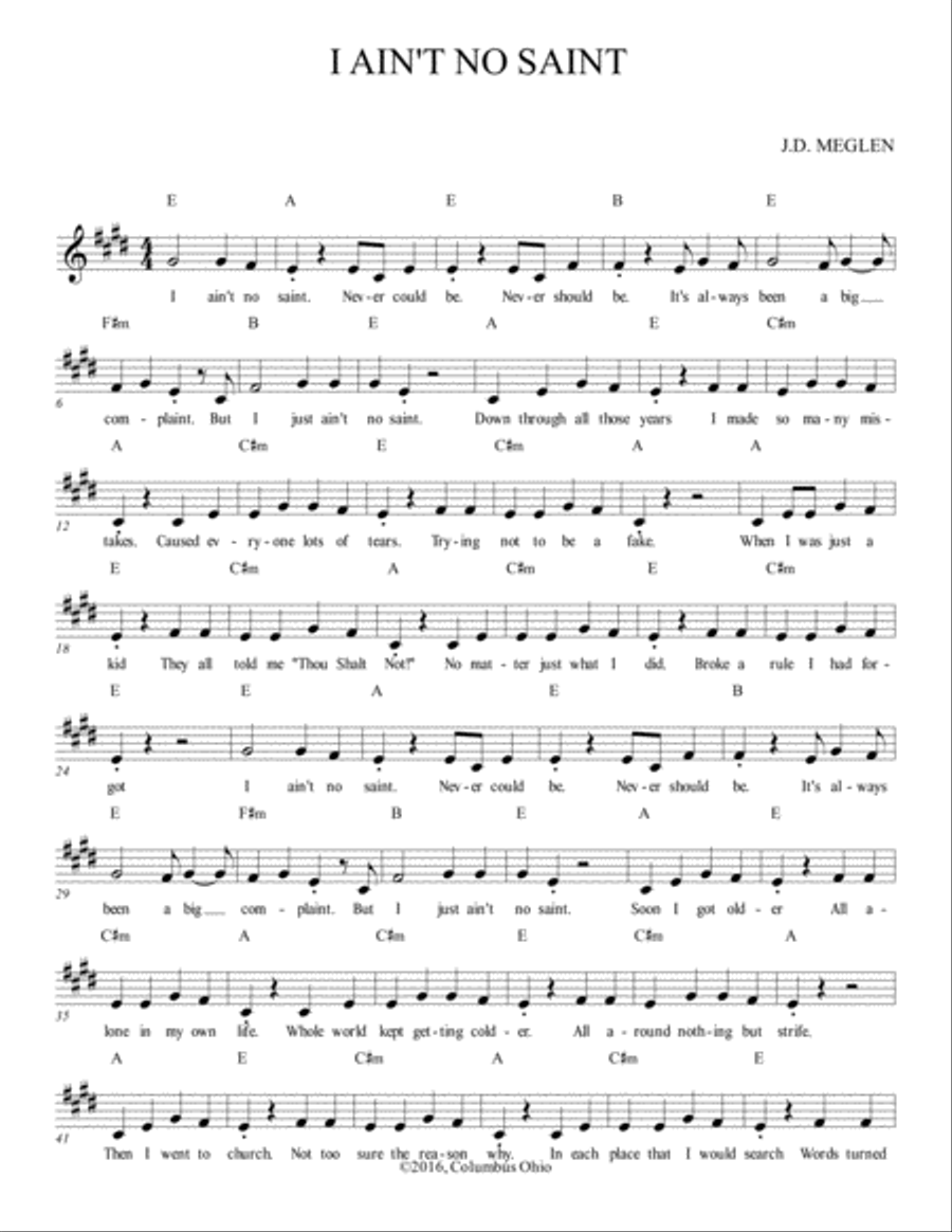 I AIN'T NO SAINT I AIN'T NO SAINT Voice scores gallery preview page 1