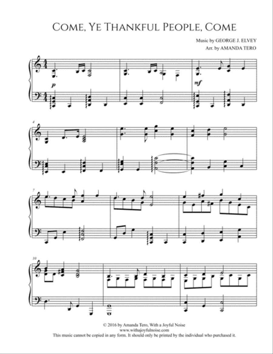 3 Thanksgiving Hymns Sheet Music For Intermediate Piano: Come, Ye Thankful People Come, We Gather To Piano Solo scores gallery preview page 2