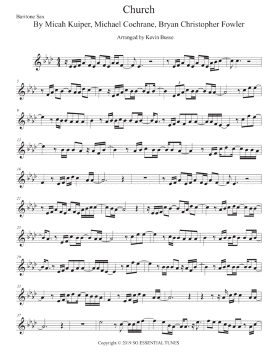 Church (take Me Back) Baritone Saxophone scores gallery preview page 1