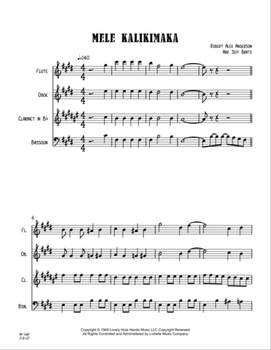 Mele Kalikimaka Mele Kalikimaka Woodwind Quartet scores gallery preview page 2