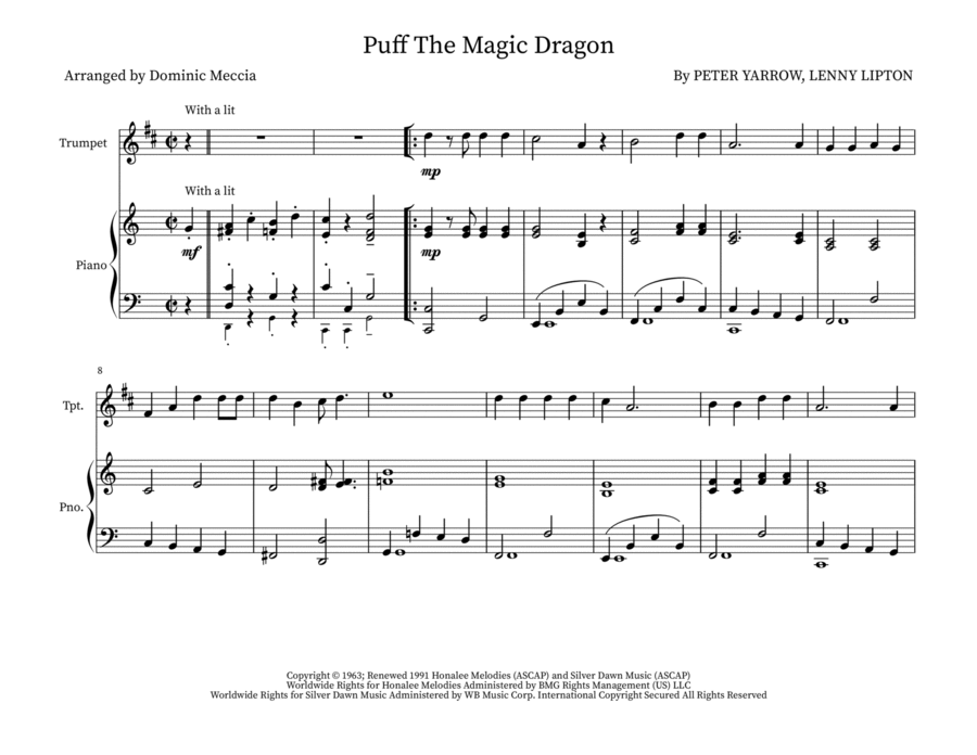 Puff The Magic Dragon Puff The Magic Dragon Trumpet Duet scores gallery preview page 1