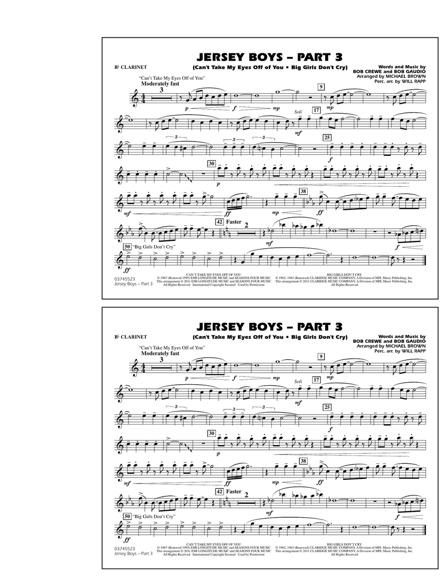 Jersey Boys: Part 3 - Bb Clarinet Marching Band scores gallery preview page 1