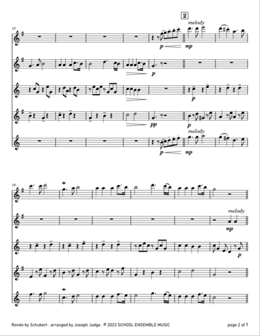 Rondo by Schubert for Saxophone Quartet in Schools Saxophone Quartet scores gallery preview page 2