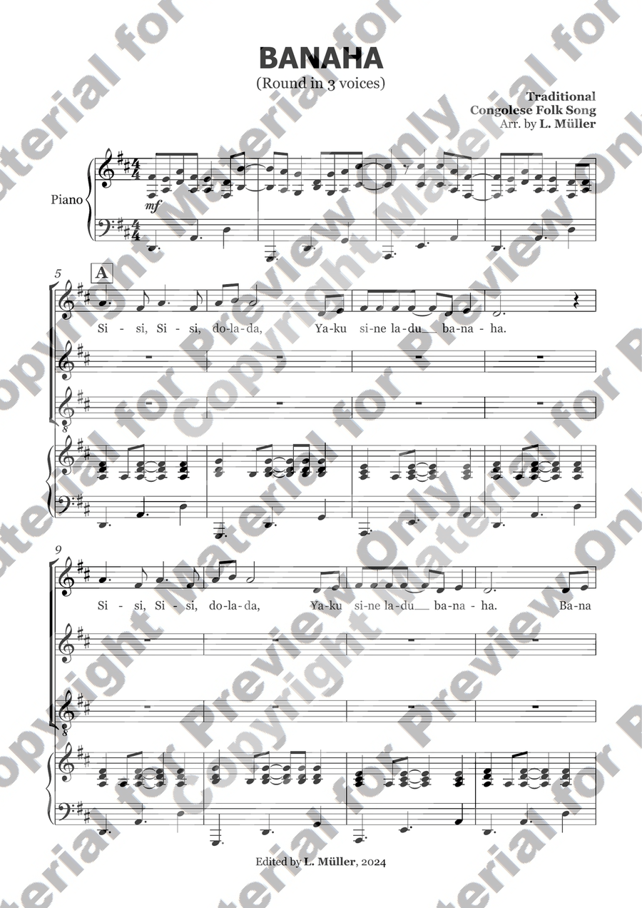 BANAHA - Three-voice canon with piano accompaniment 3-Part scores gallery preview page 1