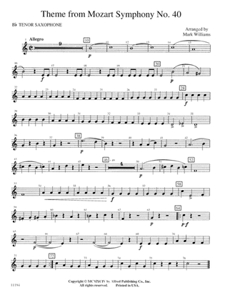 Theme from Mozart Symphony No. 40: B-flat Tenor Saxophone