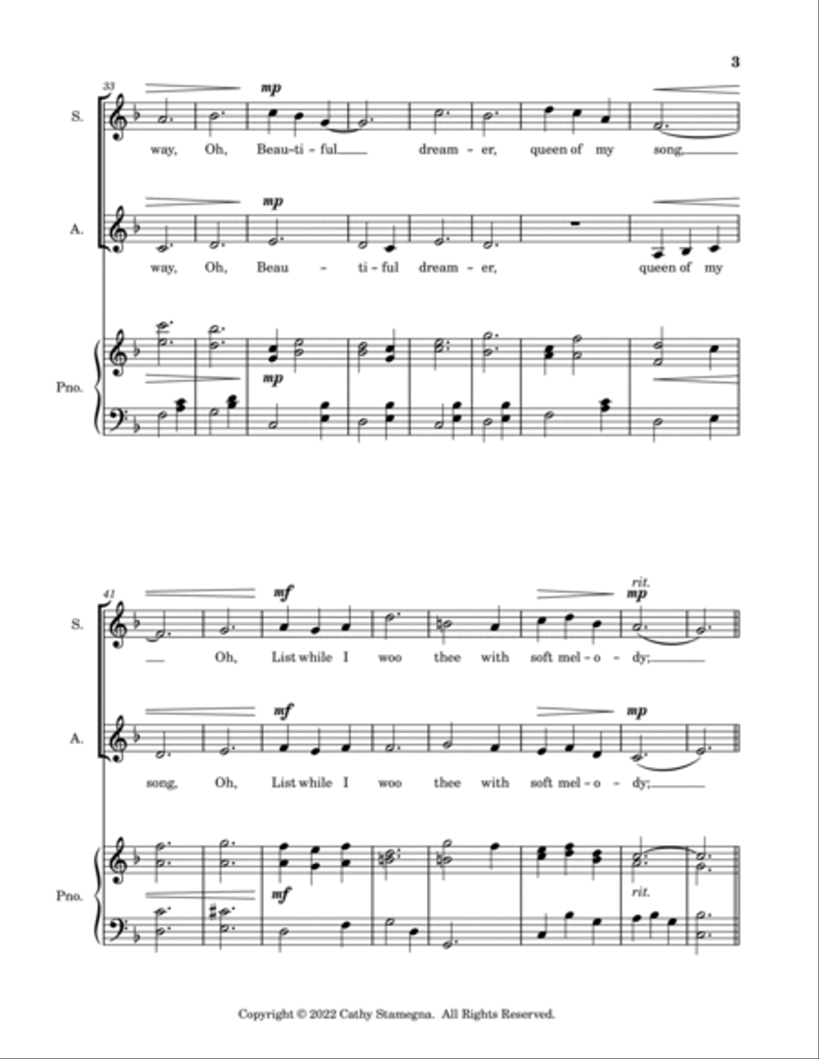 Beautiful Dreamer (SA Duet, Piano Accompaniment) SA scores gallery preview page 4