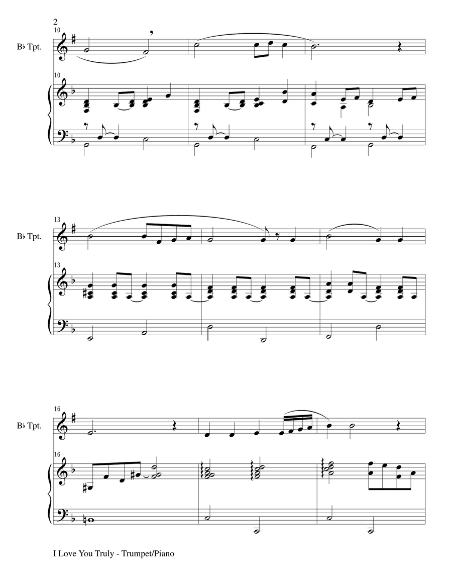 I LOVE YOU TRULY (Duet for Bb Trumpet/Piano with Score and Parts) I LOVE YOU TRULY (Duet for Bb Trumpet/Piano with Score and Parts) Trumpet Duet scores gallery preview page 2