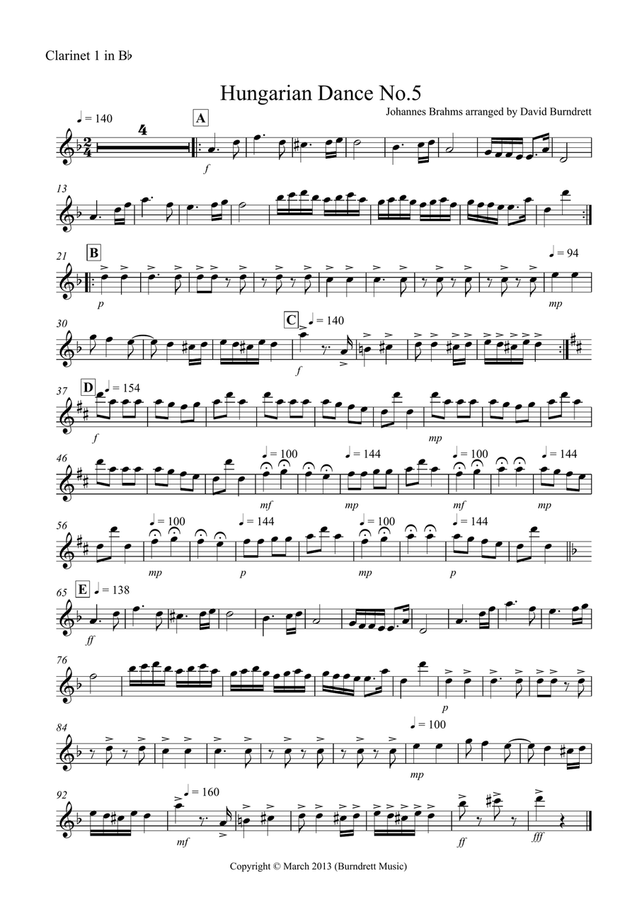 Hungarian Dance No.5 for Clarinet Quartet Clarinet Quartet scores gallery preview page 4