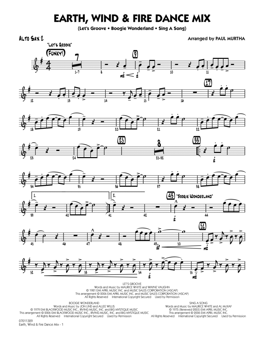 Earth, Wind & Fire Dance Mix - Alto Sax 2 Jazz Ensemble scores gallery preview page 1