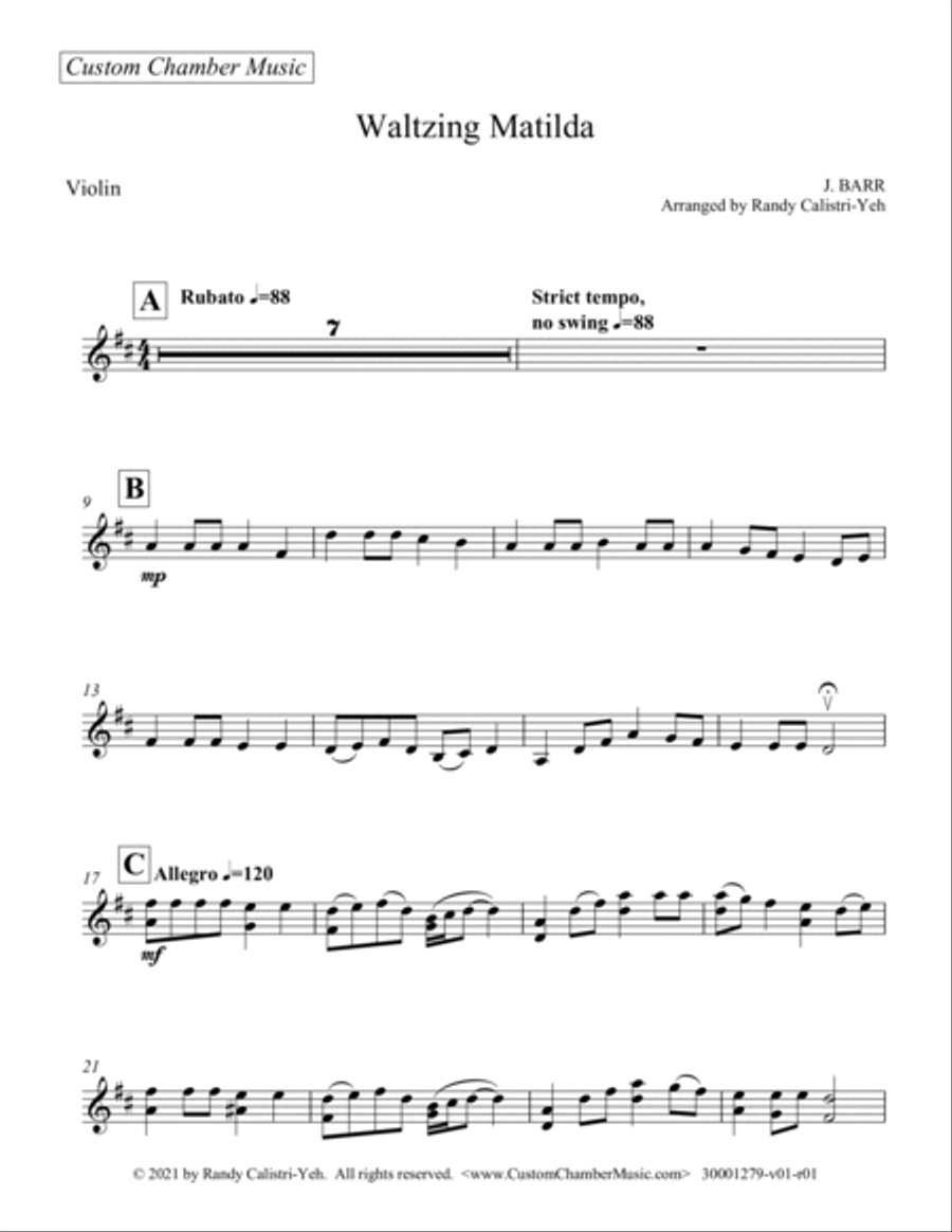 Waltzing Matilda (violin/cello duet) String Duet scores gallery preview page 4