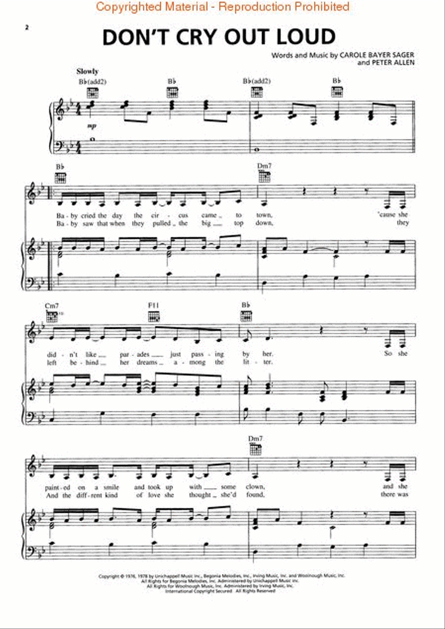 Don't Cry Out Loud Piano, Vocal, Guitar scores gallery preview page 2