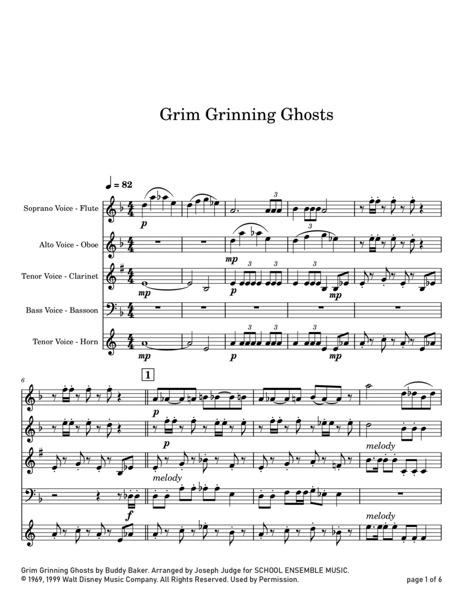 Grim Grinning Ghosts Woodwind Quartet scores gallery preview page 1