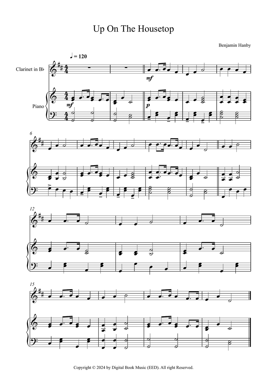 Up On The Housetop - Benjamin Hanby (Clarinet + Piano) B-Flat Clarinet scores gallery preview page 1