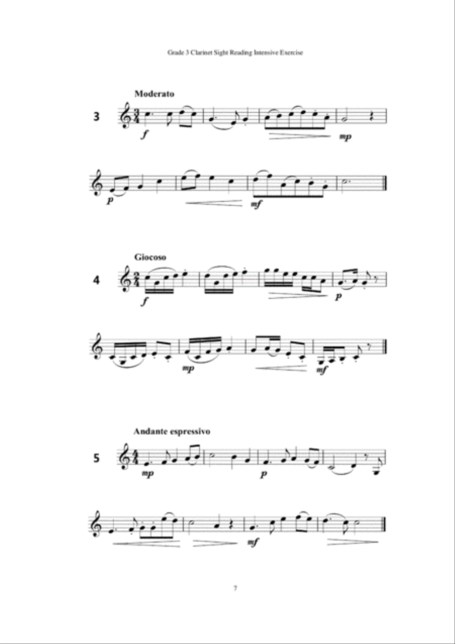 Grade 3 Clarinet Sight Reading Intensive Exercise Clarinet Solo scores gallery preview page 5