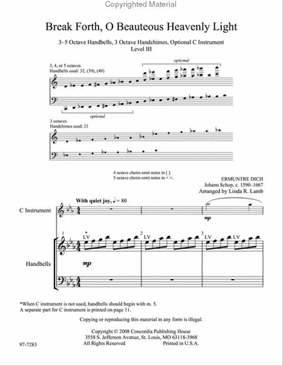 Break Forth, O Beauteous Heavenly Light (Lamb) Handbell Choir scores gallery preview page 2