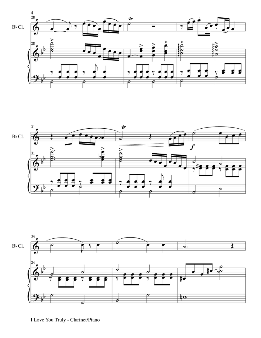 I LOVE YOU TRULY (Duet for Bb Clarinet/Piano with Score and Clar Part) B-Flat Clarinet scores gallery preview page 4