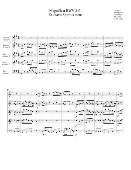 Et exultavit Spiritus meus from Magnificat, BWV 243 (arrangement for 5 recorders)