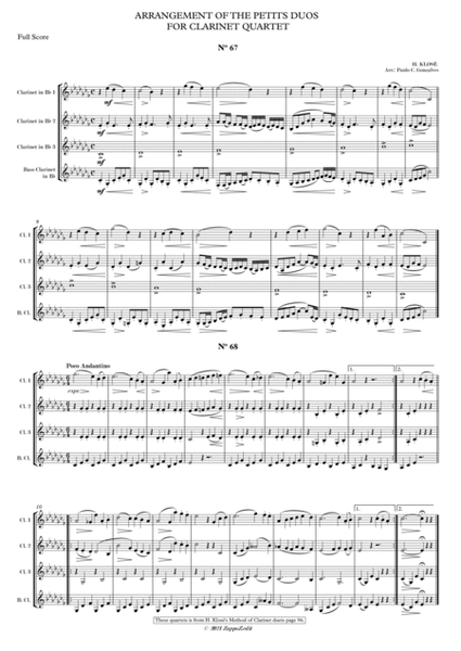 ARRANGEMENT OF THE PETITS DUOS FOR CLARINET QUARTET Nº 67 & 68 image number null
